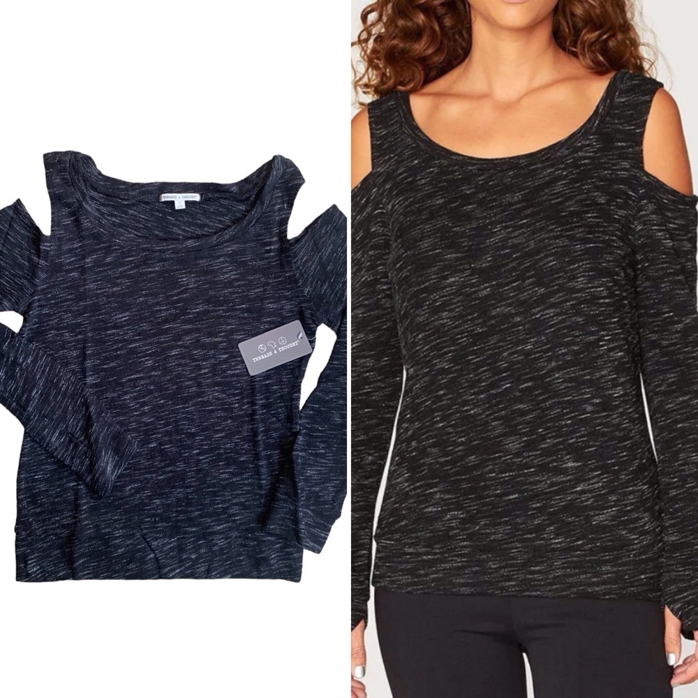 Threads 4 Thought AZA Pullover Cold Shoulder Sweater Women Color Charcoal Size S